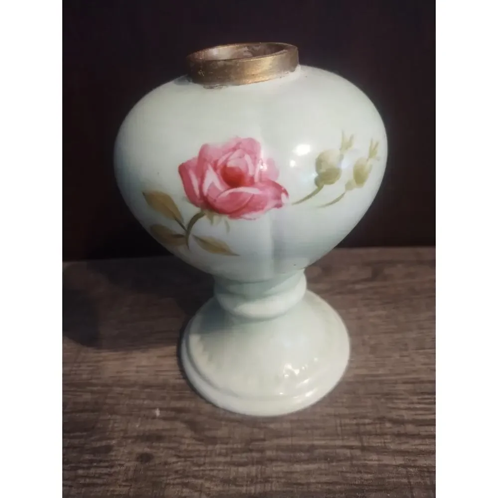 Lefton Vintage Porcelain Bud Vase Hand Painted 4169 Green Roses oil lamp base